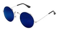 DEVEW Men's Round Sunglasses (Silver Frame, Blue Lens) (Medium) (Pack of 1)