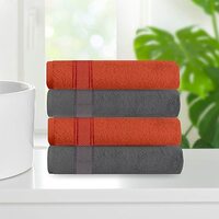 @home by Nilkamal Aquacado 38 x 58 cm Hand Towel Set of 4 Charcoal Grey & Rust Soft Absorbent Quick Dry Towel for Facewash Gym Travel Spa Beauty Salon Hospital Hotel Travelling Parlour
