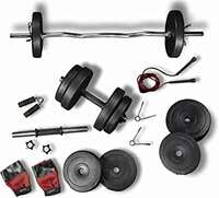 Lifelong PVC Home Gym Set 10Kg Plate 3Feet Curl Rod and Dumbbells Rods with Gym Accessories