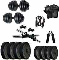 Starx 10 Kg Home Gym Exercise Set Of PVC Plates With 1 Pair Dumbbell Rods And Gym Gloves, Skipping Rope And Hand Gripper Exercise & Fitness Sets, Black