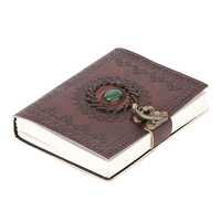 ALCRAFT Real Leather Green Stone Brown Embossed Handmade Diary with Metal Lock -Size of (H) 6*(L) 4.5 Brown(Apply 6% Coupon)