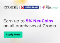 Croma-  Earn Up to 5% Neu Coins on all Purchases at Croma +Zero joining fee (HDFC CC)