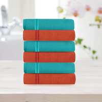 @home by Nilkamal Aquacado (Turquoise Blue and Rust, Set of 6 Face Towel)