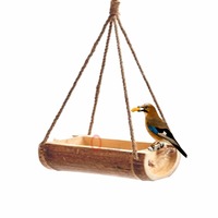 LIVEONCE Bamboo Open Feeder for Birds Set of 1- Color -Natural