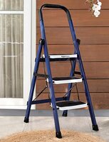 Amazon Basics Super Clamber - Non-Trip and Flat-Foldable Step Ladder, with Anti-Skid Steps, 3 Steps (Steel, Blue & White)