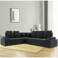 Blisscraft Pinestan Fabric 6 Seater Corner L Shape Sofa with Headrest (Dark Grey)