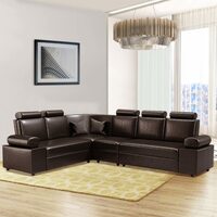 Blisscraft Pinestan Fabric 6 Seater Corner L Shape Sofa with Headrest (Brown)