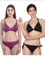 PIBU-Net Bra Panty Set Lingerie Set Full Coverage Non-Padded Non-Wired Honeymoon Set(Pack of 2) 