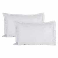 HUESLAND by Ahmedabad Cotton Sateen Striped 220TC Cotton Standard 2 Pillow Covers - White