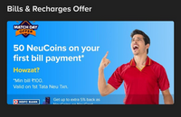 TataNeu Recharge & Bill Pay Match Day Offer 50 NeuCoins on Minimum Rs.100 + Up to 5% NeuCoins on first ever transaction