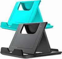 Sounce Indoor Entertainment & Watching a Movie with This Cool Big Square Mobile Foldable Stand Holder (Pack of 2) (Black - Cyan)