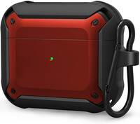 GadgeTEQ Cases Compatible with Apple Airpods 3rd Generation Case Cover 2021, Egg Shall Armor Military Full-Body Protective Case Shockproof Skin Cover Men Women with Carabiner Case (Red)