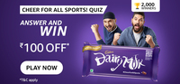 Amazon Cheer for all sports Quiz | GET FLAT ₹100 BACK MIN ORDER: ₹500 On All Dairy Milk orders
