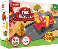 Funskool FUNDOUGH FIRE Rescue Pretend Play Toy Playset for 3 Years, Shaping,Cutting and Moulding Dough Set, Multi Colour