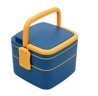 Tosaa Double-Layer Square Lunch Box with Handle, 2 Compartment Tiffin with Handle & Push Lock, Plastic Tiffin Box for Travelling, School Kids (Multicolor)