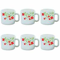 Larah by Borosil Janus Opalware Cup Set, 6-Pieces, White