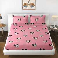 Cotton Villas 3D Printed Microfiber Pink Mickey Bedsheet for Double Bed with 2 Pillow Cover Microfiber and Cotton Mix Color Pink (88 X 88 inch )
