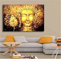 PAPER PLANE DESIGN Rectangular Golden 'Lord Buddha Tibetan' Unframed Paintings (Canvas 81 cm X 0.2 cm X 122 cm)