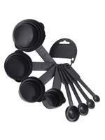 Abode Kitchen Essential Measuring Cup & Spoon for Spices with Ring Holder | (Black, Plastic)