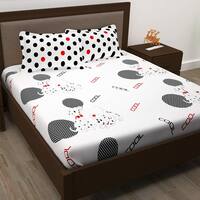 Story@Home Metro Collection 186 TC Cotton Bedsheet for Double Bed with Two Pillow Covers, Black and White