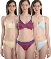 StyFun® Cotton 3 Bras & 3 Panties Set for Women|Bra Panty Set |Bra Panty Set for Women with Sexy|Undergarments|Lingerie Set for Women for Sexy Honeymoon|Multicolour|