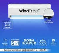 Samsung 1.5 Ton 3 Star Wind-Free Technology Inverter Split AC (Copper, Convertible 5-in-1 Cooling Mode, Anti-bacterial Filter, 2023 Model AR18CYLAMWK White)