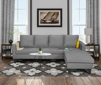 Adorn India Chandler L Shape 5 Seater Sofa Set Plain (Right Hand Side) (Grey)