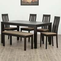Home Centre Diana 6-Seater Dining Table with 4 Chairs and 1 Big Bench (Walnut)