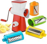 Henceberry Plastic Stainless Steel 4 in 1 Multi-Functional Drum Rotary Vegetable Cutter, Shredder, Grater & Slicer | Slicer Dicer with High Speed Rotary Cylinder - (Multicolor)