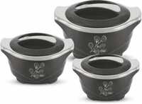 FLAIR Silvermax Insulated Casserole 800 ML, 1200 ML & 1800 ML Black Color Pack of 3 Serve Casserole Set  (3800 ml)