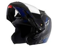 Vega Crux Dx Flex ISI Certified Smooth Gloss Finish Flip-Up Helmet for Men and Women with Clear Visor And Extra Mercury Visor(Black Blue, Size:L)