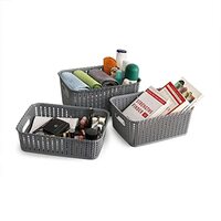 Cello Style Knit Small Basket Without Lid, Set of 3, Grey,Plastic