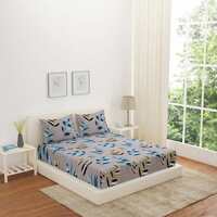 @home by Nilkamal Utopia Leaflet Beige Double Bedsheet with 2 Pillow Covers - Double Bedsheet Size (2.3X2.5MTR)