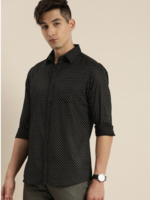  encore by INVICTUS Men Black Geometric Printed Casual Shirt With Patch Pocket