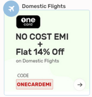 Yatra- No Cost EMI + Flat 14% Off on Domestic Flights on OneCard 
