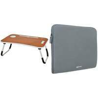 Amazon Basics Multipurpose Foldable Laptop Table & AmazonBasics Laptop Sleeve Case Cover Pouch for 14"/35.5 cm Laptop for Men and Women | Slim Profile Neoprene, Soft Puffy Fabric Lining (Grey)