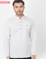 DEYANN White Micro Ditsy Printed Cotton Short Kurta