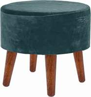 SATTVA Round Wooden Stools for Sitting Ottoman upholstered Foam Cushioned pouffe Puffy for footrest Home Furniture_Velvet Green (Collapsible Legs)