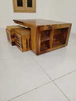 S H Arts Sheesham Wooden Centre Coffee Tables with 4 Stools for Living Room , home Solid Wood Coffee Table