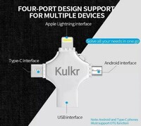 Kulkr ® 4 in 1 OTG Pendrive 64GB Metal Body 4 Ports USB Drive 3.0, Type C, Lightning, Micro USB Pen Drive for iPhone, Android Phone, iPad, Tablet and PC (Silver)