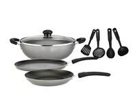 GREENCHEF 8 in 1 Nonstick Cookware Set of 8 PCS Aluminium Induction Base Gift Set, Includes Tawa 250 mm IB,Fry Pan 240 mm IB, Kadai 240 mm IB with Glass Lid and 4 pcs Kitchen Tool Set 