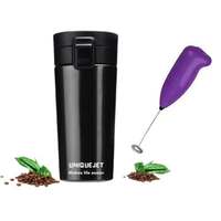 Uniquejet Vacuum Insulated Coffee Mug with Free Mini Hand Blender/Beater, Vacuum Insulated Travel Tea / Coffee Mug with Lid, Stainless Steel Mug, Thermos Flask Mug, Tumbler with Flip Lid, Hot & Cold for 6 Hours, 300 ml