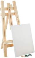 Amazon Brand - Solimo Pinewood Easel, Stretched Canvas and Paint Brush Set