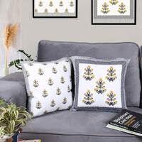 Amazon Sample @99 BRICK HOME Both Side Block Print Floral Valley Yellow Cushion Cover Set of 2 (16 x 16 Inches)
