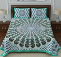 Living Roots Multicolor Jaipuri Printed Cotton Bed Sheet with 2 Pillow Cover