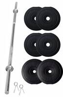 FitBox Sports Home Gym - W/A Barbell Rod & Weigth Plates 20kg (2.5kg x 4 + 5kg x 2), Black (9506)