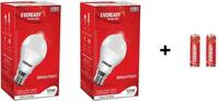 Eveready 10W LED Bulb Pack of 2 with Free 2 Batteries (White, Pack of 2)