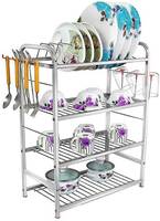 Irontech Stainless Steel 4 Layer Wall Mount  Utensil  Kitchen Rack with Plate & Cutlery Stand  Kitchen Rack  


