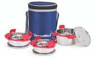 SignoraWare 500ml+350ml+350ml All Steel Executive Big Lunch Box with Bag, Food Grade BPA Free, Leak Proof and Air Tight Stainless Steel Containers, Compact and Sleek Tiffin Box (Set of 3 Red)