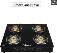 Fabiano 4 Burner-Smart-Glass Manual Ignition ISI Certified High Efficiency Burners Glass Manual Gas Stove (4 Burners)